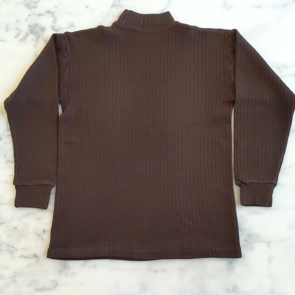 Dropped Shoulder Long Sleeve Cotton Knit Stripe 1.5" Turtleneck Top. - Picture 4 of 4